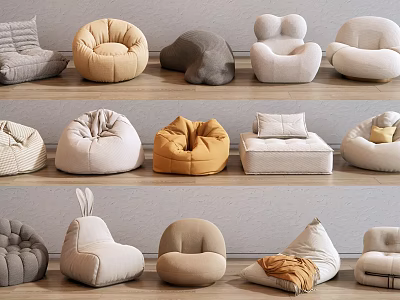 Stylish Bean Bag Chairs With Various Shapes And Colors For Home Decor 3d model