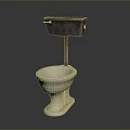 Old Fashioned Ceramic Toilet With Overhead Water Tank For Home Bathroom
