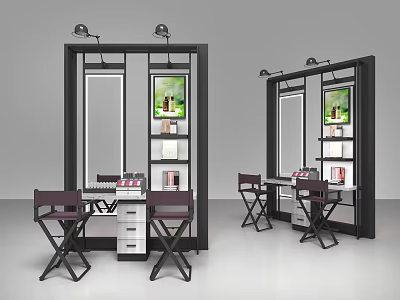 Modern Display Shelves With Black Frame Mirrors And Tables For Retail Space 3d model