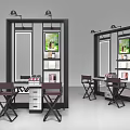 Modern Display Shelves With Black Frame Mirrors And Tables For Retail Space