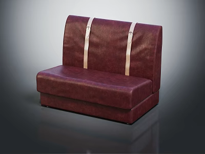 Maroon Leather Booth Sofa With Light Straps On Backrest And Comfortable Cushioned Seat 3d model
