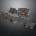 Traditional Chinese Architecture Models With Grey Tile Roofs Overhanging Eaves And Wooden Courtyard Structures