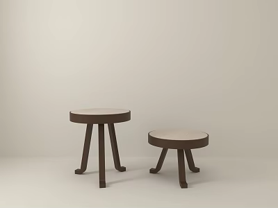 Two Different Size Wooden Stools With Round Light Seats And Dark Legs For Indoor Use 3d model