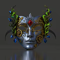 Game Movie Character's Silver Mask With Gears Green Snake Decorations Red And Blue Gemstones