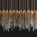 Modern Elegant Chandelier With Glass Icicle Pendants Golden Hanging Wires And Illuminated Glow