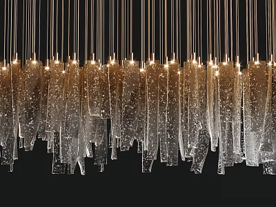 Modern Elegant Chandelier With Glass Icicle Pendants Golden Hanging Wires And Illuminated Glow 3d model