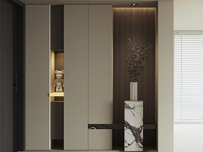 Modern Sleek Entryway Shoe Cabinet Design With LED Lighting And Marble Decorative Accent 3d model