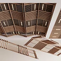 Contemporary Wooden Slatted Ceiling Design With Integrated Lighting And Linear Patterns 3d model
