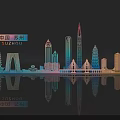 Suzhou China City Skyline with Modern Traditional Landmarks and Water Reflections