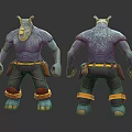 Rhinoceros Humanoid Character Front Back Views With Blue Purple Skin Work Pants Tool Belt