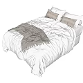 Double Bed with White Bedding Gray Blanket and Light Pillows in Bedroom with Gray Walls