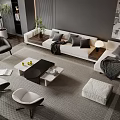 Modern Sofa And Coffee Table Set With White Upholstery Gray Cushions And Area Rug