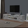 White TV Stand With Drawers Shelves And Decorative Items In Living Room With TV