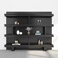 Stylish Black Modern Shelf Unit With Multiple Shelves And Decorative Items 3d model