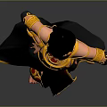 Fantasy Female Character In Traditional Costume With Golden Red Details And Elegant Pose