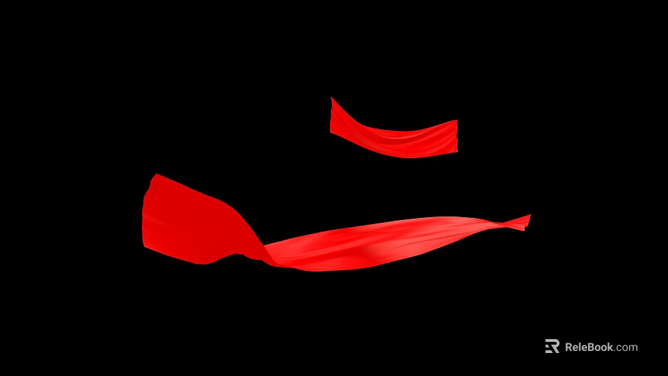Two Elegant Red Ribbons Floating On Black Background With Flowing Motion 3d model 