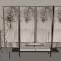 New Chinese Screen Partition Folding Screen Rattan Screen 3d model