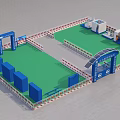 Construction Site Safety Facilities With Green Ground Blue Guardrails And Warning Tapes