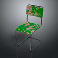Vintage Single Chair With Green And Brown Patchy Seat Back And Metal Frame