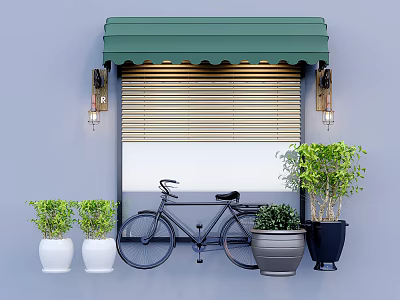 Nordic window view green plant bicycle canopy wall lamp louver glass window 3d model