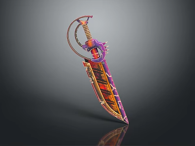 Ornate Purple Red Decorative Sword With Dragon Design On Hilt And Blade 3d model