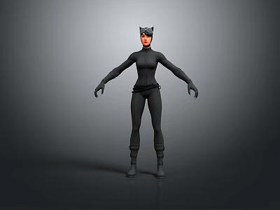 Game Movie Female Character In Black Tight Fitting Suit With Cat Ear Headpiece 3d model