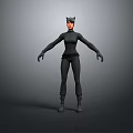Game Movie Female Character In Black Tight Fitting Suit With Cat Ear Headpiece