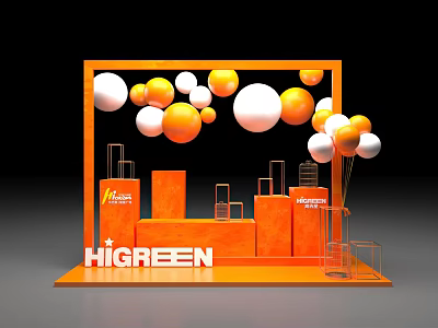 Popular Photo Check-in Spot with Orange Frame White Orange Balloons HIGREEN Sign and Steps 3d model