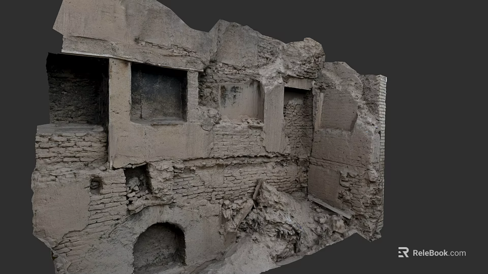 Ancient Garden Landscape Featuring Ruined Brick Walls Broken Windows and Arched Structures 3d model 