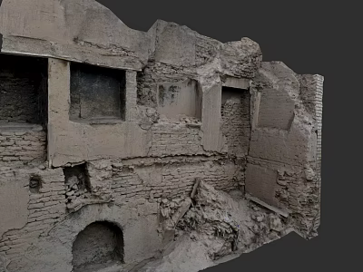 Ancient Garden Landscape Featuring Ruined Brick Walls Broken Windows and Arched Structures 3d model