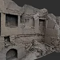 Ancient Garden Landscape Featuring Ruined Brick Walls Broken Windows and Arched Structures 3d model