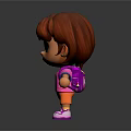 Cartoon Girl Character With Brown Short Hair Pink Hairpin Purple Backpack And Pink Sneakers