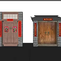 Traditional Chinese Entrance Gates With Wooden Doors Red Couplets Door Gods And Classic Roof
