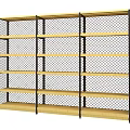 Modern Display Shelves With Wooden Layers Black Metal Frame And Mesh Back Panel