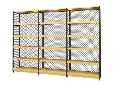 Modern Display Shelves With Wooden Layers Black Metal Frame And Mesh Back Panel 3d model
