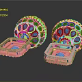 Pink Circular Household Decorative Items With Blue Green Accents And Square Bases