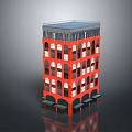 Cartoon Scene Of Multi Story Red Building With Windows Green Awnings And Gray Roof