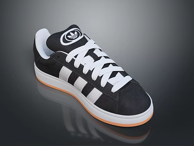 Black Low Top Sneaker With White Laces Logo And Orange Sole Edge 3d model