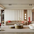 Modern Living Room With Sofa Round Coffee Tables And Decor 3d model