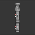Silver Metallic Weapon With Red Accents And Segmented Ring Design Structure