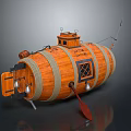 Wooden Barrel Shaped Weapon With Rope Wrapped Structure Spear Paddle And Mini Cabin Design