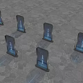 Multiple Computer Monitors With Illuminated Blue Gradient Display Screens Arranged On Textured Surface