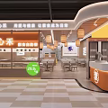 Modern Vegetarian Buffet Restaurant With Orange White Decor Pendant Lights Open Layout And Dining Tables