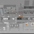 Stainless Steel Commercial Kitchen Setup With Various Appliances Cabinets And Worktables