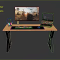 Modern Gaming Desk Setup With Monitor Laptop Headphones Keyboard And Gaming Screen
