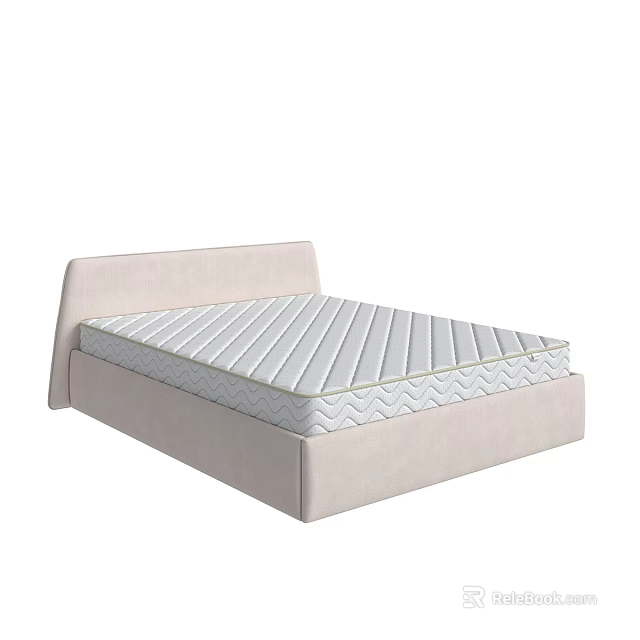 Modern Upholstered Double Bed With Comfortable Spring Mattress And Beige Frame 3d model 