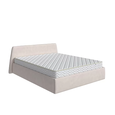 Modern Upholstered Double Bed With Comfortable Spring Mattress And Beige Frame 3d model