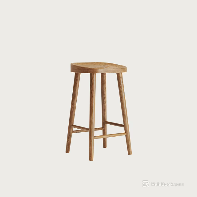 Simple Wooden Stool With Natural Wood Color And Minimalist Design For Home Furniture 3d model 