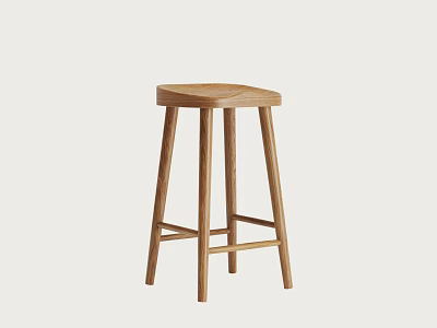 Simple Wooden Stool With Natural Wood Color And Minimalist Design For Home Furniture 3d model