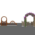 Garden Entrance Gate Archway Adorned With Purple Flowers Green Vines And Wooden Fence